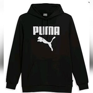 PUMA Mens Long Sleeve Casual Hoodie Black With White Logo Size Medium